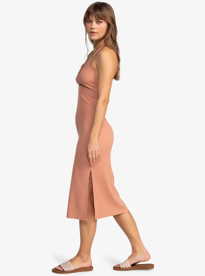 Roxy Dresses Late Sunset Halter Midi Dress Cafe Creme 8211 Womens