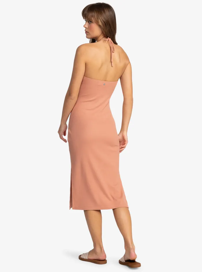Roxy Dresses Late Sunset Halter Midi Dress Cafe Creme 8211 Womens