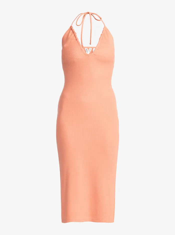 Roxy Dresses Late Sunset Halter Midi Dress Cafe Creme 8211 Womens