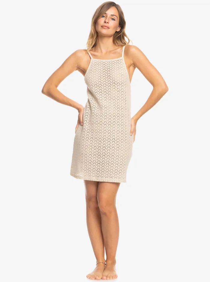 Roxy Dresses Love On The Weekend Beach CoverUp Crochet Dress Tapioca 8211 Womens