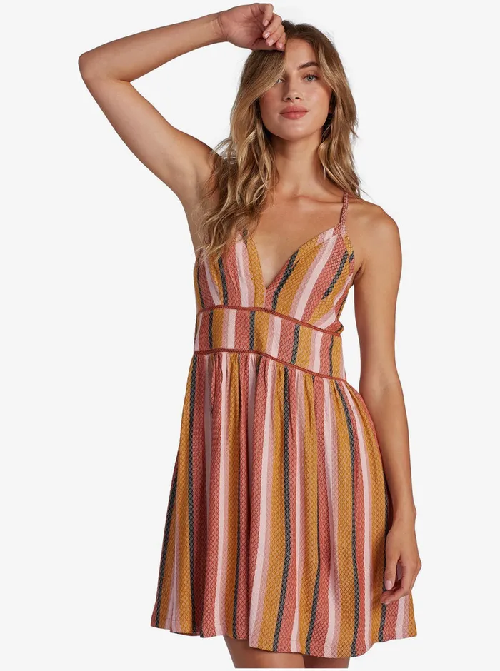 Roxy Dresses New Silver Light Strappy Dress Auburn Multi Stripe 8211 Womens