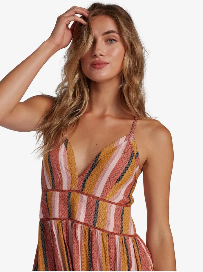 Roxy Dresses New Silver Light Strappy Dress Auburn Multi Stripe 8211 Womens