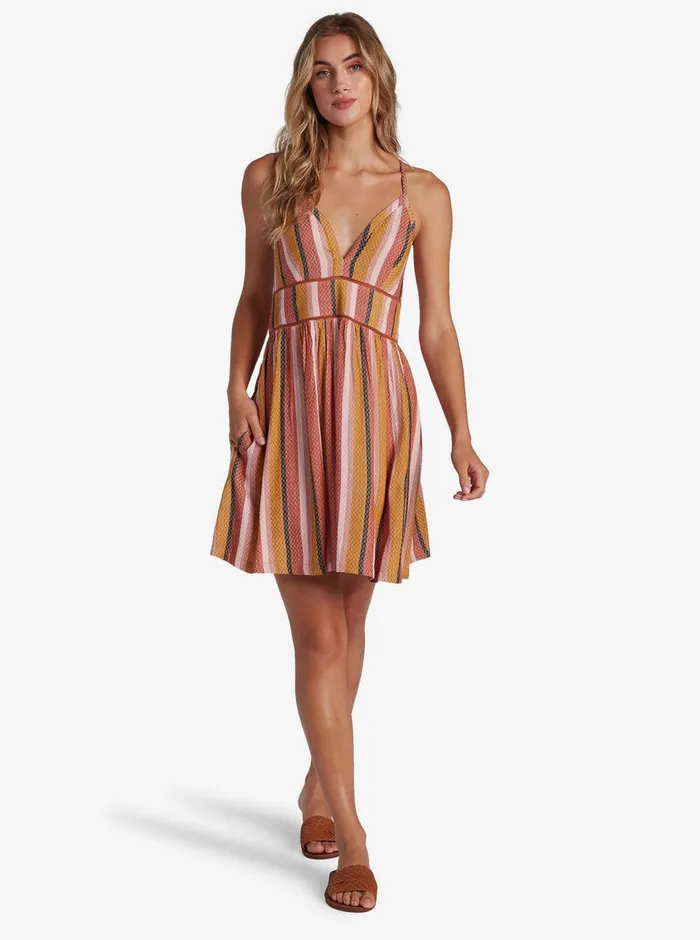 Roxy Dresses New Silver Light Strappy Dress Auburn Multi Stripe 8211 Womens