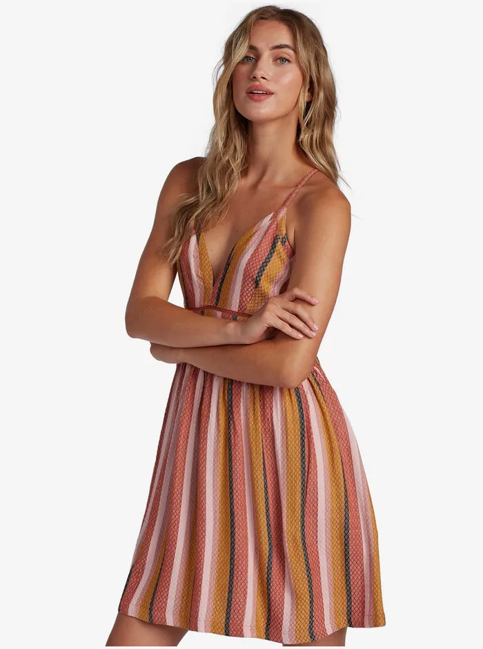 Roxy Dresses New Silver Light Strappy Dress Auburn Multi Stripe 8211 Womens