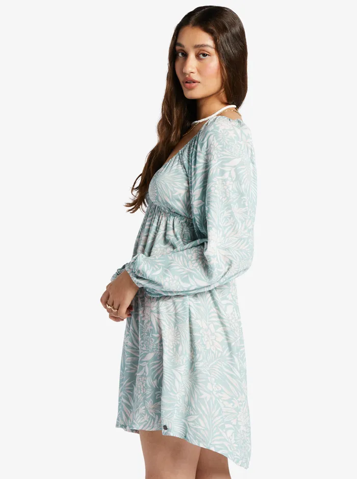 Roxy Dresses Sweetest Shores Puff Sleeve Dress Blue Surf Planao Apparel 8211 Womens
