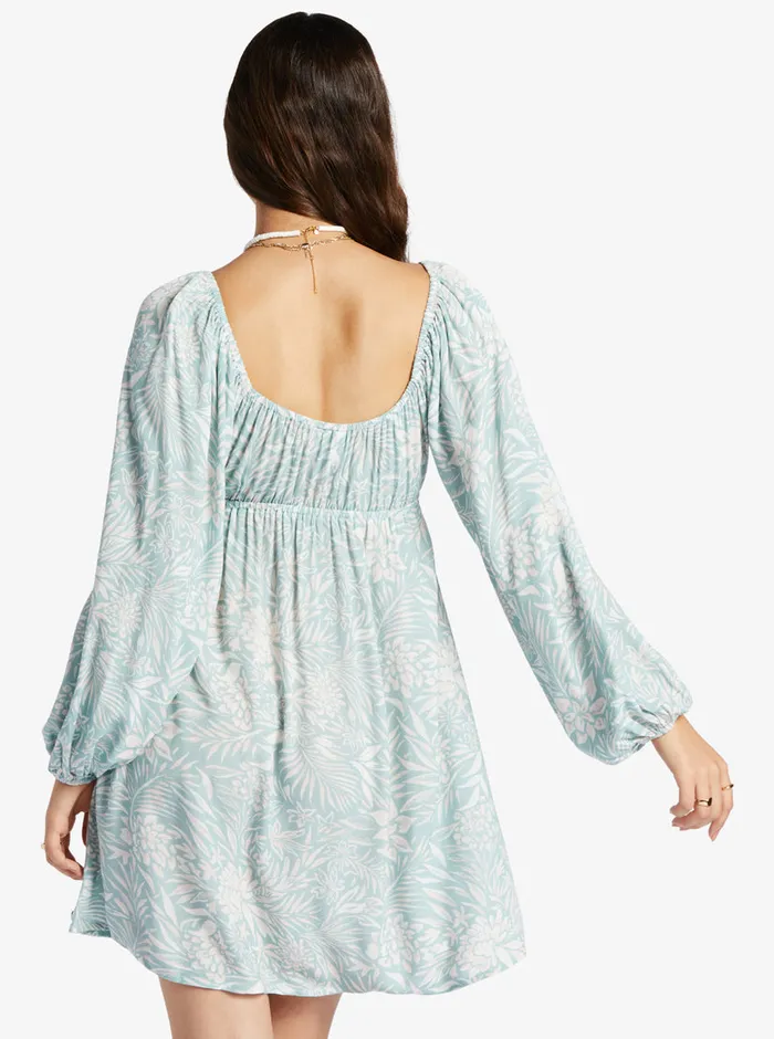 Roxy Dresses Sweetest Shores Puff Sleeve Dress Blue Surf Planao Apparel 8211 Womens