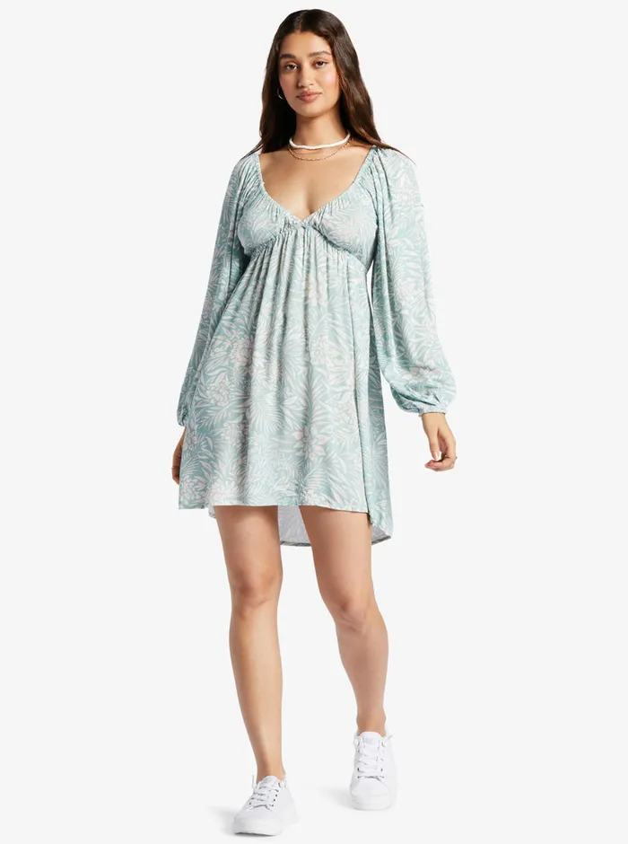 Roxy Dresses Sweetest Shores Puff Sleeve Dress Blue Surf Planao Apparel 8211 Womens