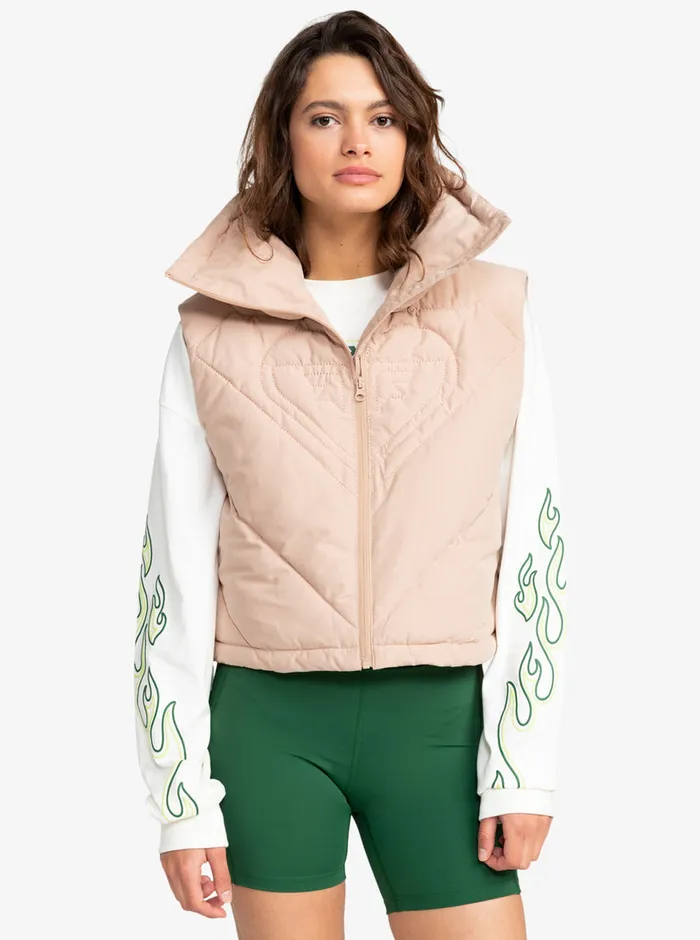 Roxy Jackets Active Collection Puffer Vest Warm Taupe 8211 Womens