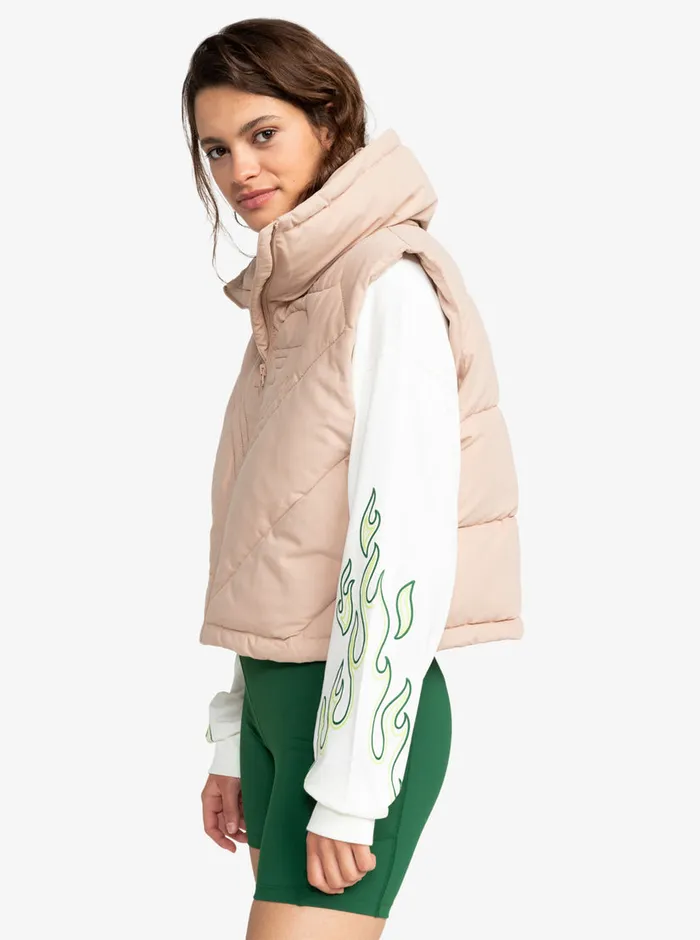 Roxy Jackets Active Collection Puffer Vest Warm Taupe 8211 Womens