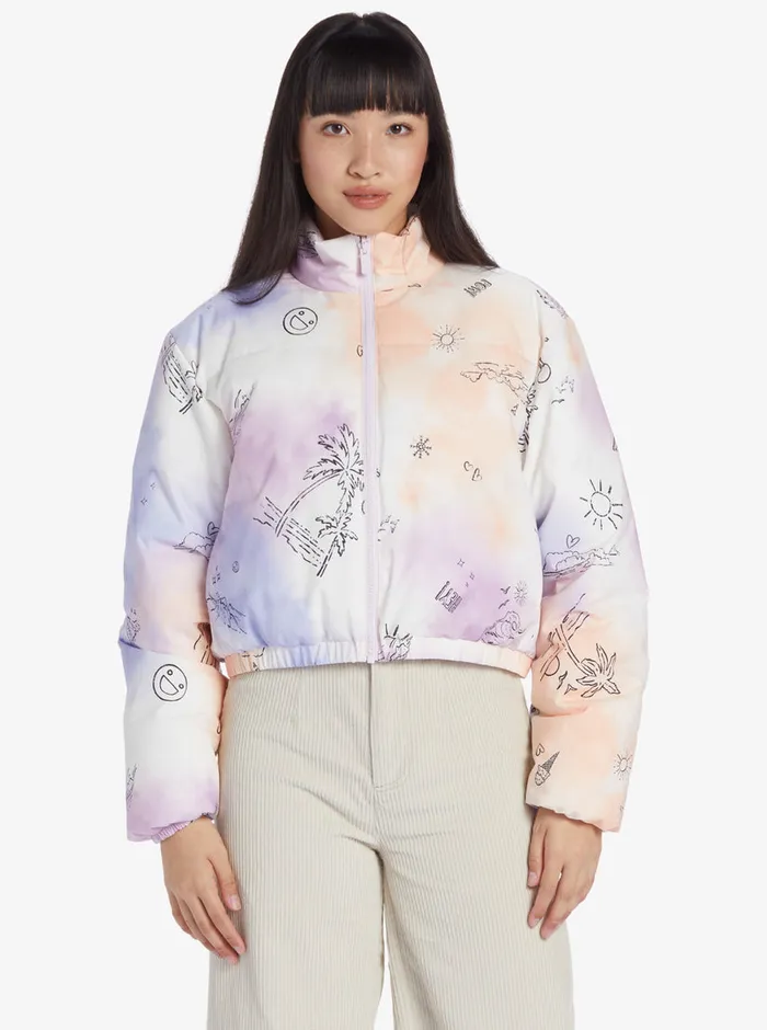 Roxy Jackets Chloe Kim Reversible Puffer Bomber Jacket Snow White Magic Moments 8211 Womens
