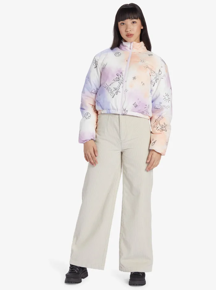 Roxy Jackets Chloe Kim Reversible Puffer Bomber Jacket Snow White Magic Moments 8211 Womens