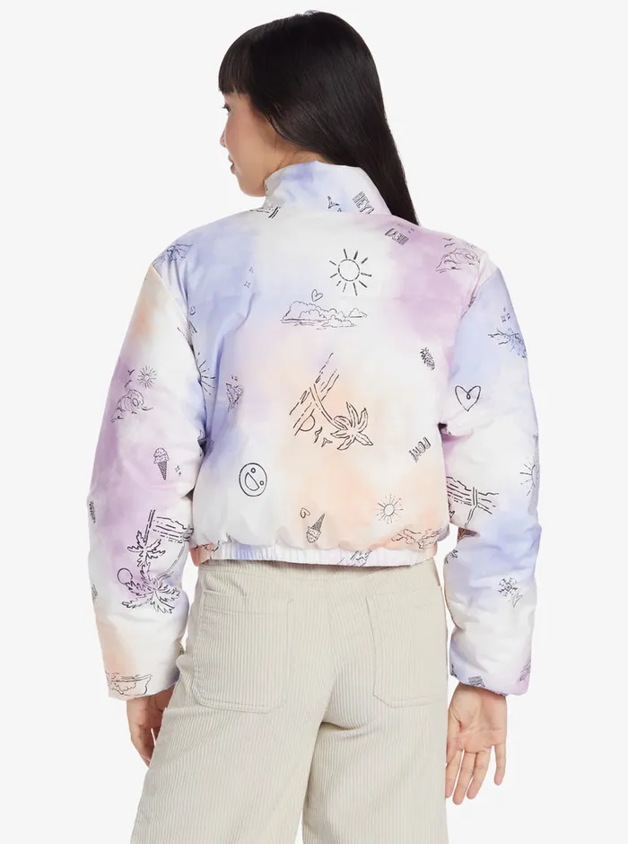 Roxy Jackets Chloe Kim Reversible Puffer Bomber Jacket Snow White Magic Moments 8211 Womens