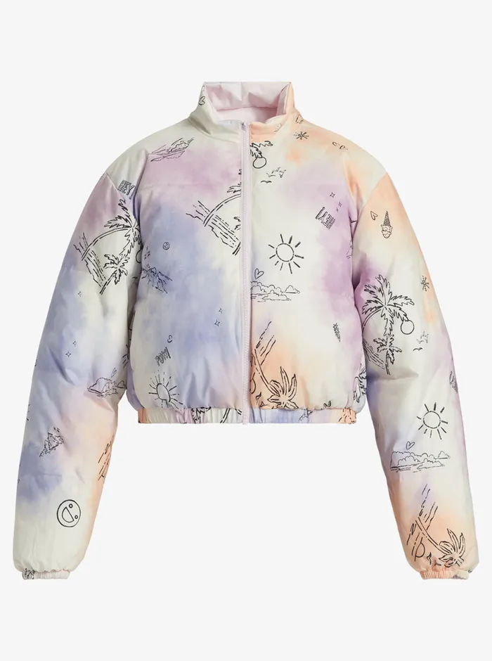Roxy Jackets Chloe Kim Reversible Puffer Bomber Jacket Snow White Magic Moments 8211 Womens