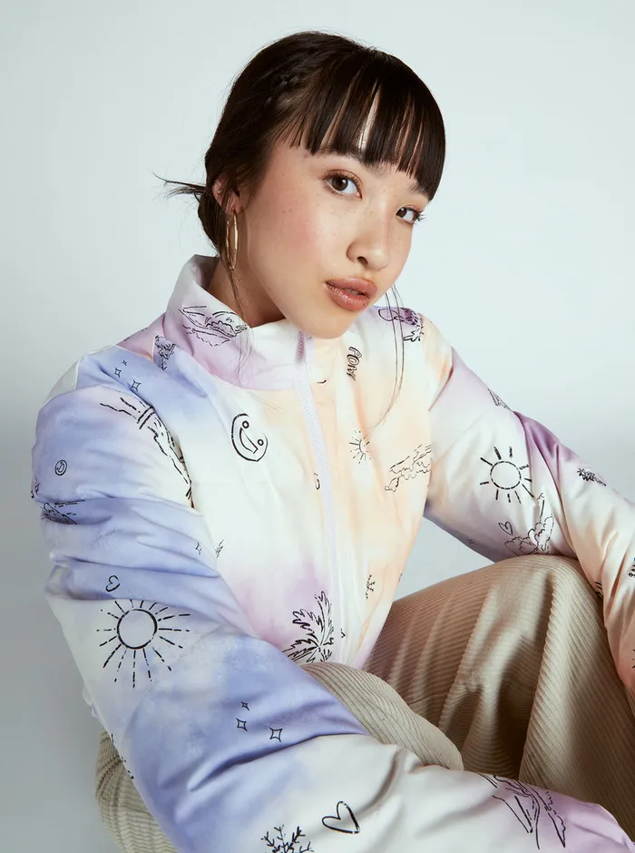 Roxy Jackets Chloe Kim Reversible Puffer Bomber Jacket Snow White Magic Moments 8211 Womens
