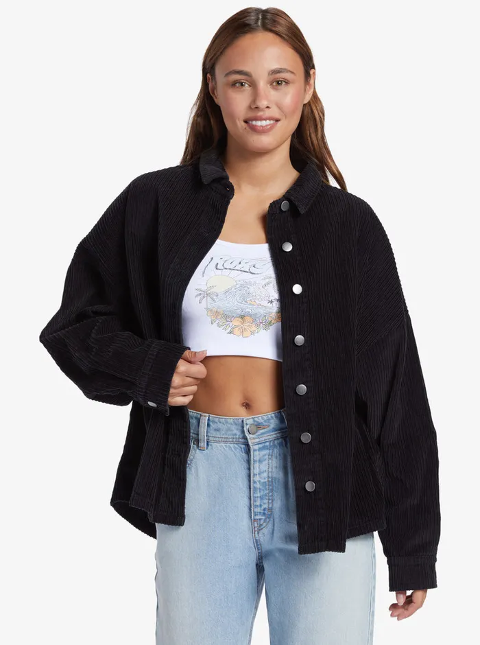 Roxy Jackets Kick Back Washed Corduroy Long Sleeve Overshirt Anthracite 8211 Womens Roxy Jackets Kick Back Washed Corduroy Long Sleeve Overshirt Anthracite 8211 Womens