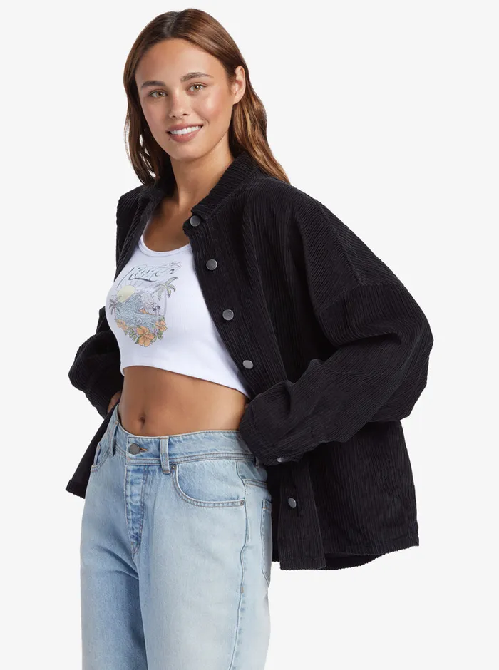 Roxy Jackets Kick Back Washed Corduroy Long Sleeve Overshirt Anthracite 8211 Womens