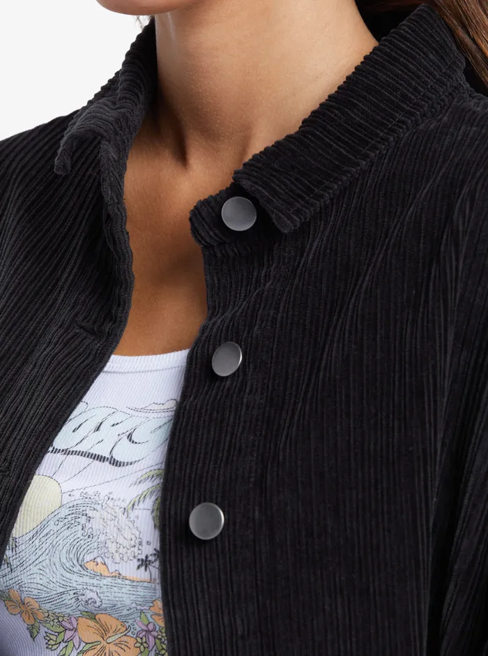 Roxy Jackets Kick Back Washed Corduroy Long Sleeve Overshirt Anthracite 8211 Womens