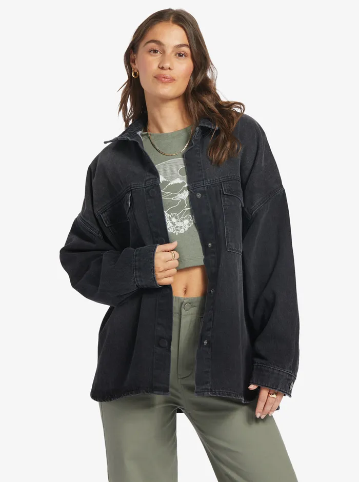 Roxy Jackets Main Character Denim Jacket Anthracite 8211 Womens
