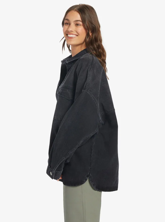 Roxy Jackets Main Character Denim Jacket Anthracite 8211 Womens