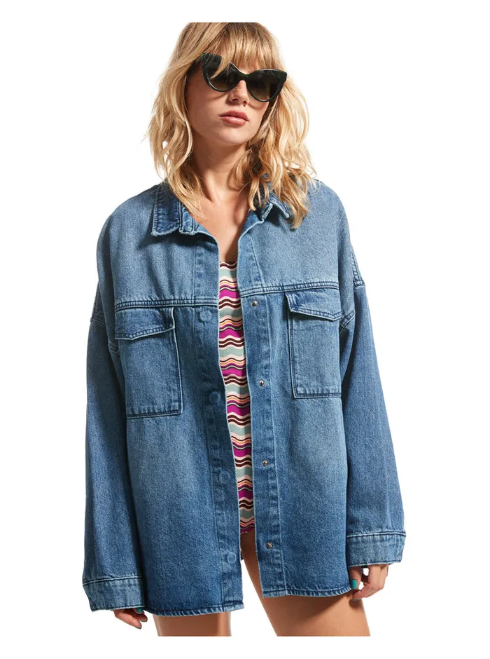 Roxy Jackets Main Character Denim Jacket Medium Blue 8211 Womens