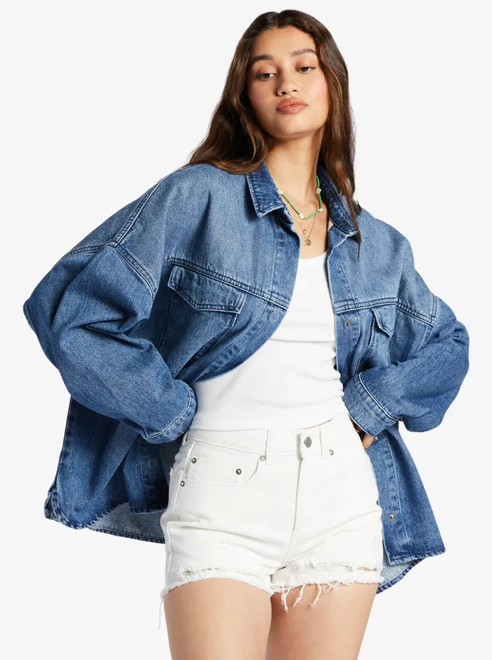 Roxy Jackets Main Character Denim Jacket Medium Blue 8211 Womens