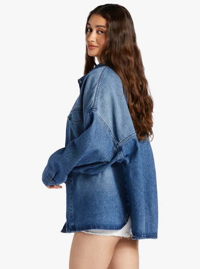 Roxy Jackets Main Character Denim Jacket Medium Blue 8211 Womens