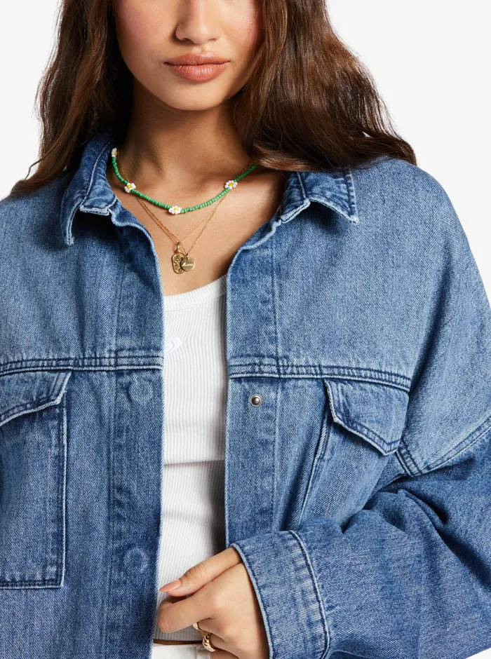 Roxy Jackets Main Character Denim Jacket Medium Blue 8211 Womens