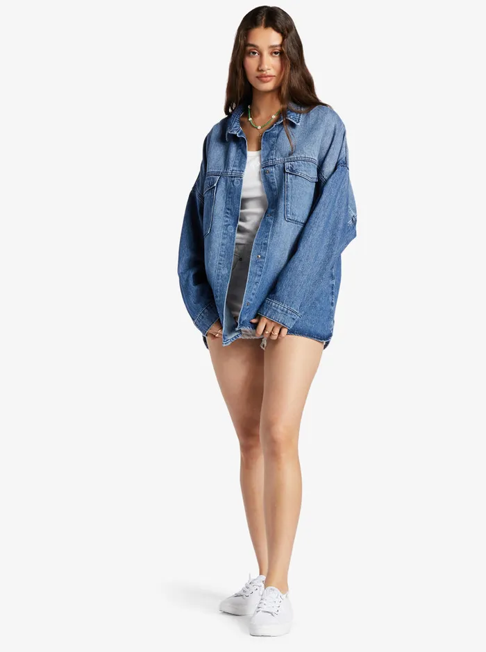 Roxy Jackets Main Character Denim Jacket Medium Blue 8211 Womens