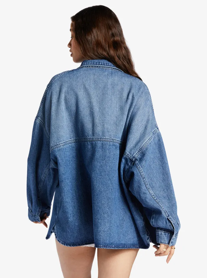 Roxy Jackets Main Character Denim Jacket Medium Blue 8211 Womens