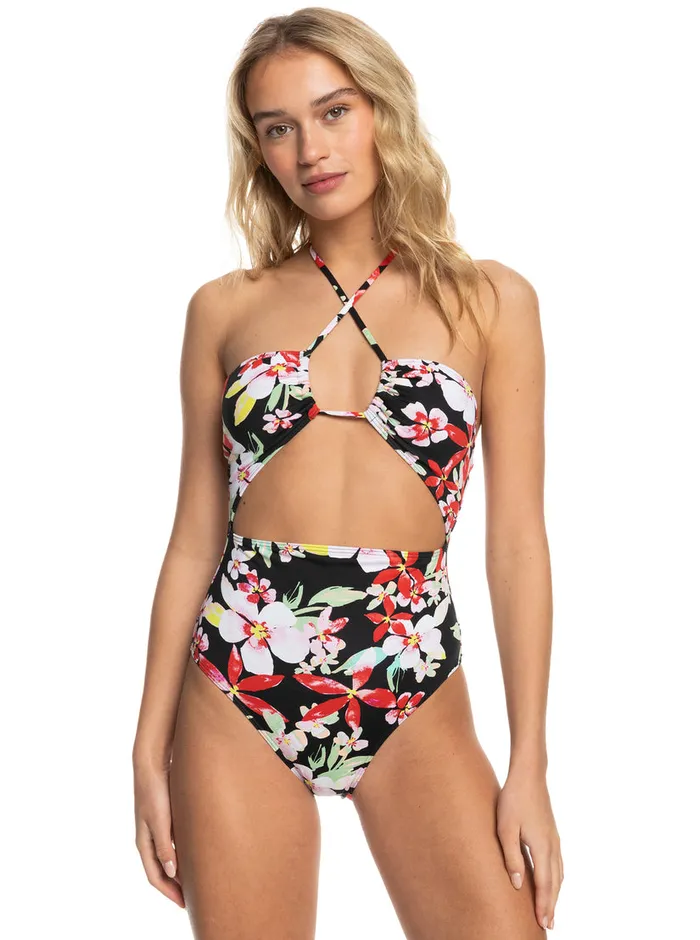 Roxy One Pieces Printed Beach Classics Fashion OnePiece Swimsuit Anthracite New Life 8211 Womens