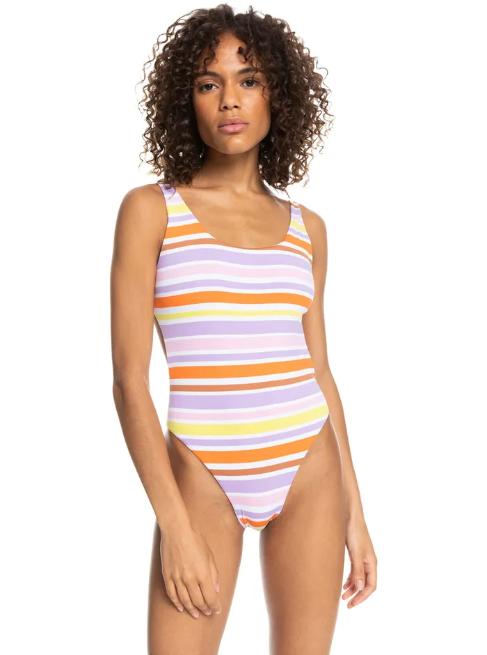 Roxy One Pieces SurfKindKate Reversible OnePiece Swimsuit Bright White Aloha Stripe Hori 8211 Womens