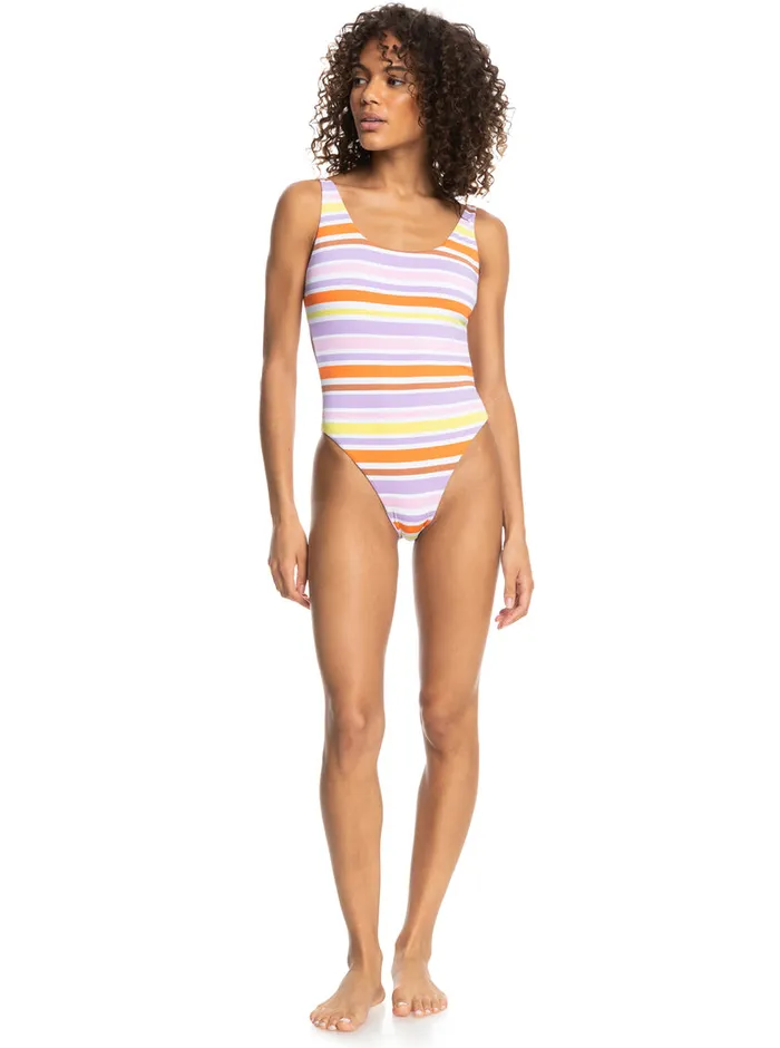 Roxy One Pieces SurfKindKate Reversible OnePiece Swimsuit Bright White Aloha Stripe Hori 8211 Womens