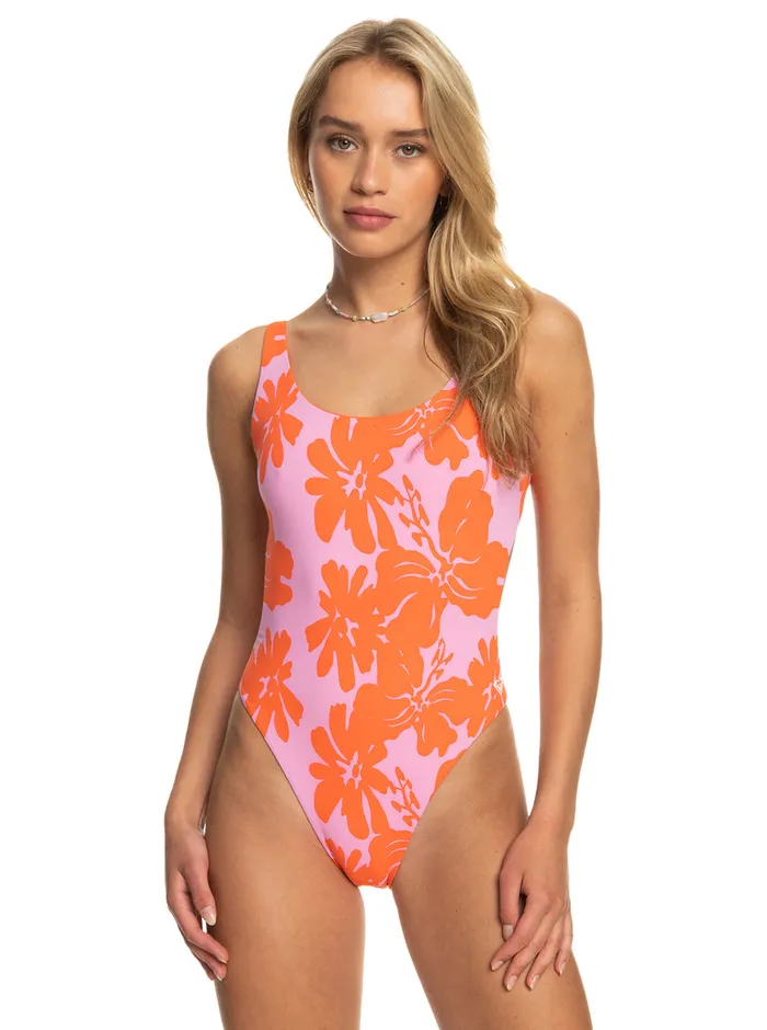 Roxy One Pieces SurfKindKate Reversible OnePiece Swimsuit Pink Frosting My Kind Of Hibis 8211 Womens