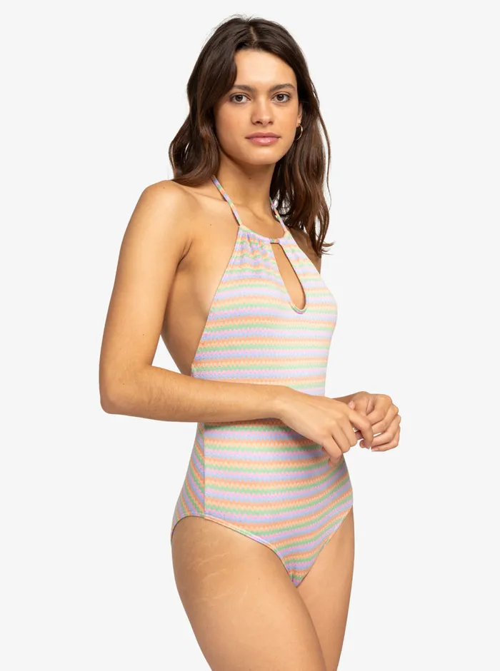 Roxy One Pieces Wavy Stripe OnePiece Swimsuit Papaya Wavy Stripe S 8211 Womens