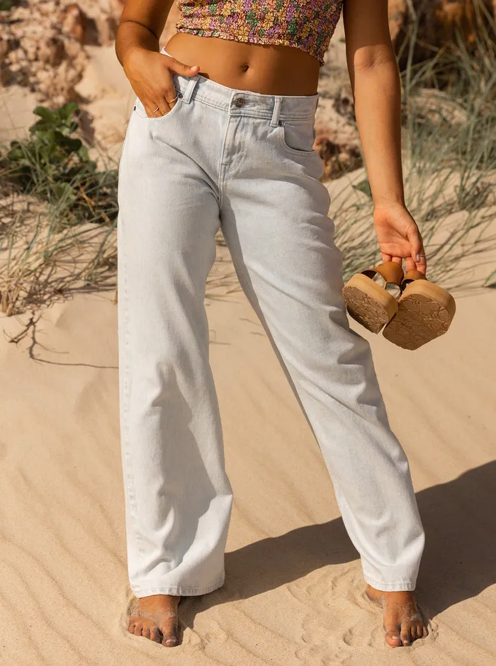 Roxy Pants and Jeans Chillin Way Baggy Jeans Bleached Blue 8211 Womens