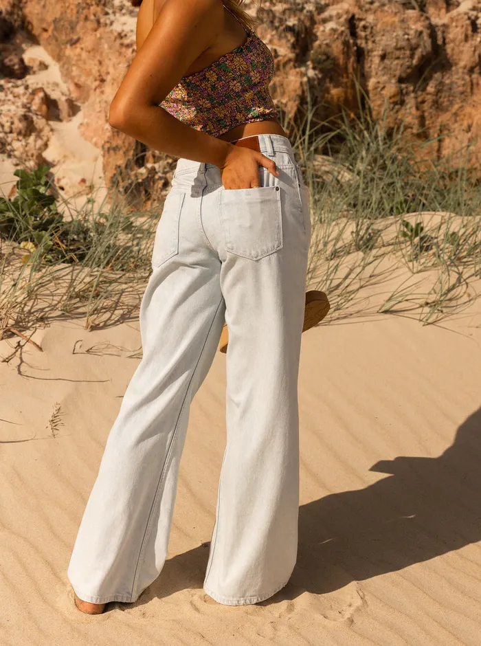 Roxy Pants and Jeans Chillin Way Baggy Jeans Bleached Blue 8211 Womens