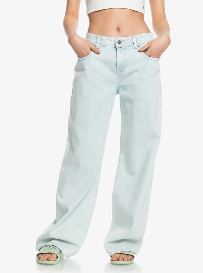 Roxy Pants and Jeans Chillin Way Baggy Jeans Bleached Blue 8211 Womens
