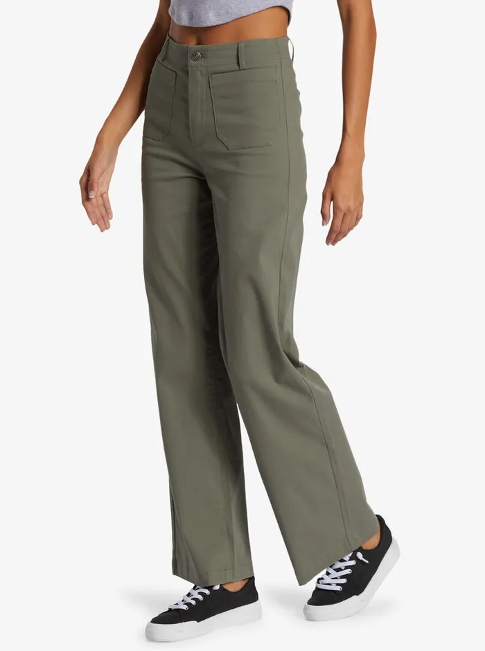 Roxy Pants and Jeans Coastal Cruiser Wide Leg Pants Agave Green 8211 Womens