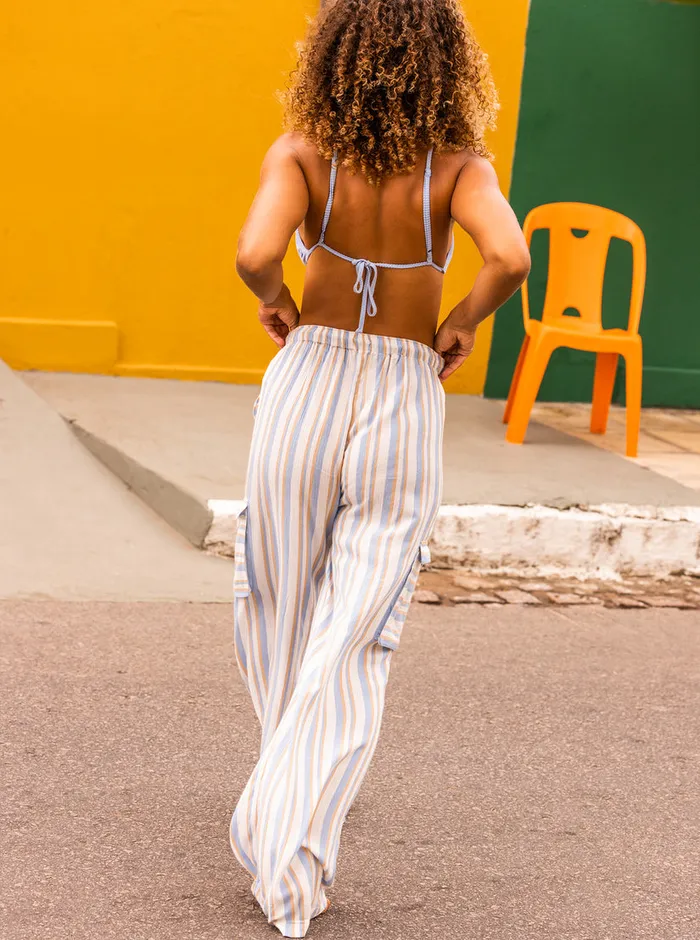 Roxy Pants and Jeans Precious HighWaist Printed Striped Cargo Pants Egret Small Silk Caye Stripe 8211 Womens