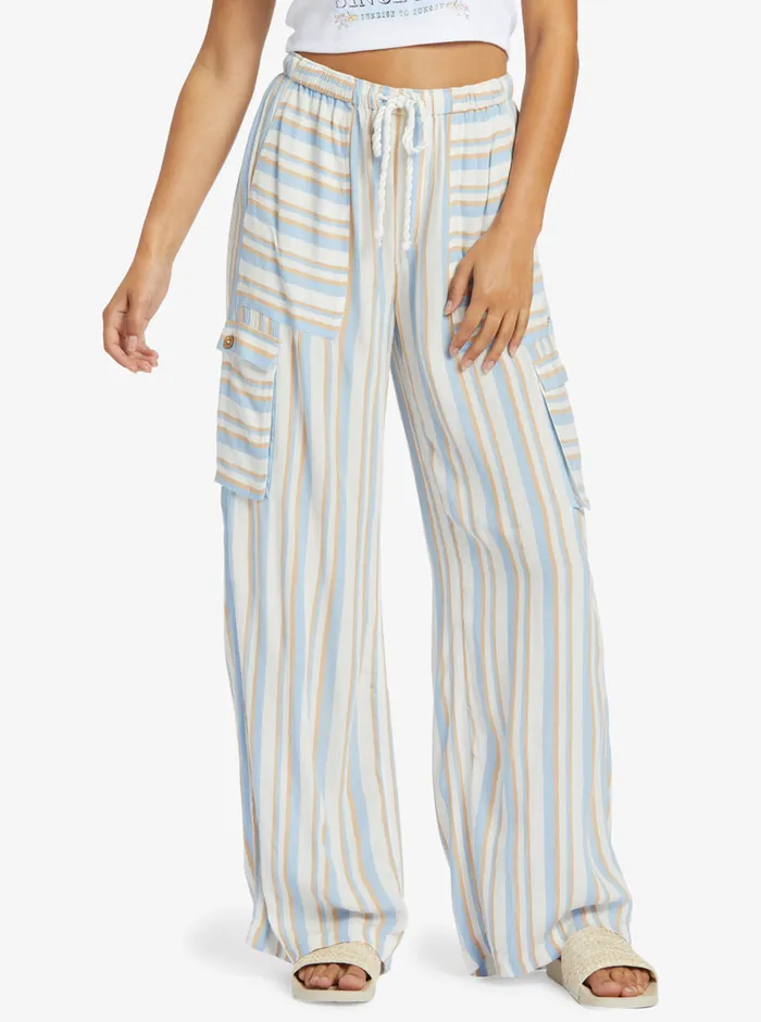 Roxy Pants and Jeans Precious HighWaist Printed Striped Cargo Pants Egret Small Silk Caye Stripe 8211 Womens