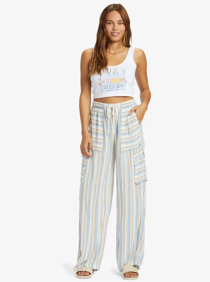 Roxy Pants and Jeans Precious HighWaist Printed Striped Cargo Pants Egret Small Silk Caye Stripe 8211 Womens