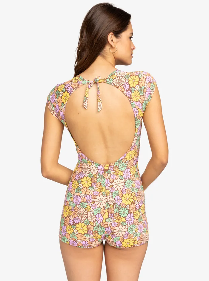 Roxy Rashguards All About Sol Short Sleeve OnePiece Swimsuit Root Beer All About Sol Mini 8211 Womens