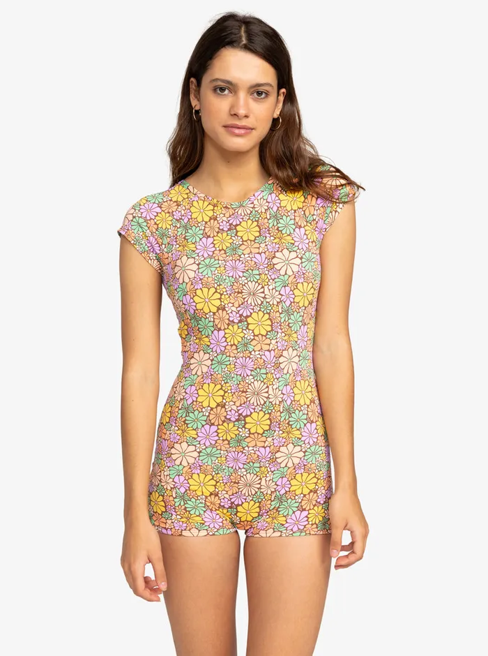 Roxy Rashguards All About Sol Short Sleeve OnePiece Swimsuit Root Beer All About Sol Mini 8211 Womens