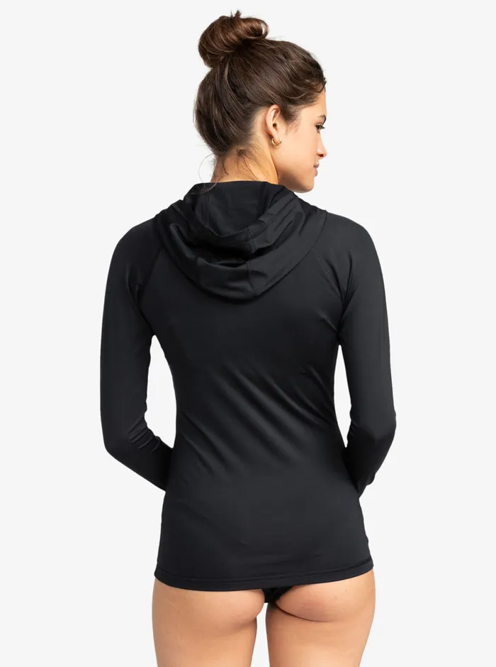 Roxy Rashguards New Essentials Hooded Long Sleeve ZipUp Rashguard Anthracite 8211 Womens