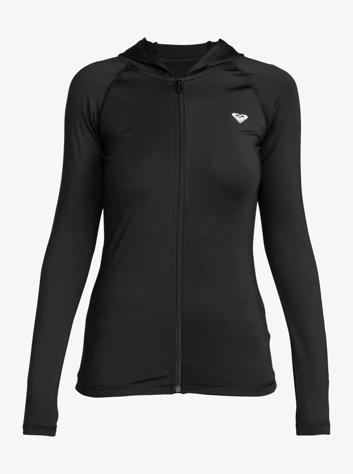 Roxy Rashguards New Essentials Hooded Long Sleeve ZipUp Rashguard Anthracite 8211 Womens