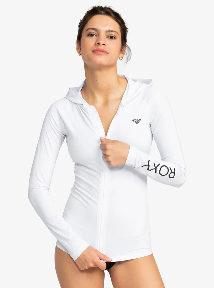 Roxy Rashguards New Essentials Hooded Long Sleeve ZipUp Rashguard Bright White 8211 Womens Roxy Rashguards New Essentials Hooded Long Sleeve ZipUp Rashguard Bright White 8211 Womens