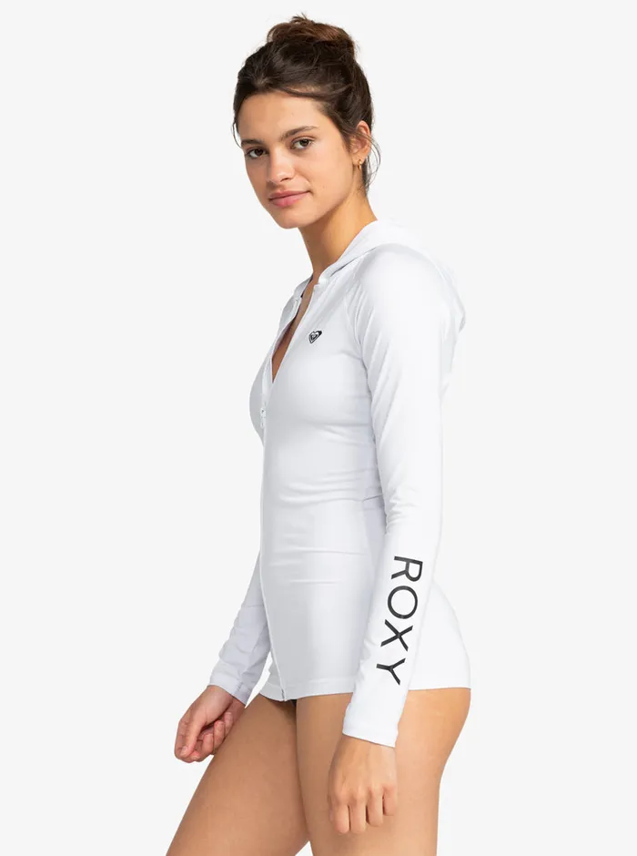 Roxy Rashguards New Essentials Hooded Long Sleeve ZipUp Rashguard Bright White 8211 Womens