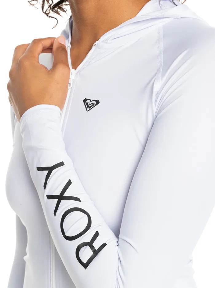 Roxy Rashguards New Essentials Hooded Long Sleeve ZipUp Rashguard Bright White 8211 Womens