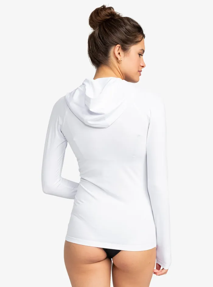 Roxy Rashguards New Essentials Hooded Long Sleeve ZipUp Rashguard Bright White 8211 Womens
