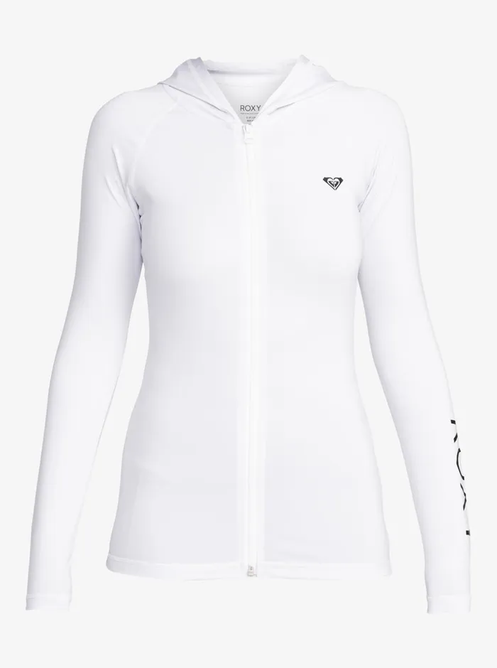 Roxy Rashguards New Essentials Hooded Long Sleeve ZipUp Rashguard Bright White 8211 Womens